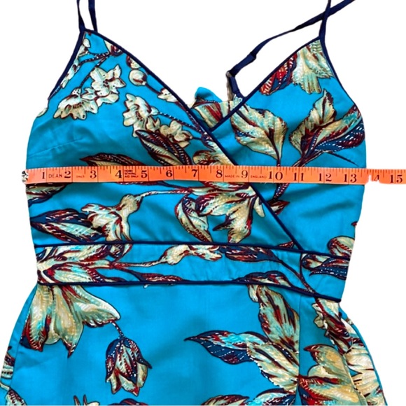 Land of the Free Turquoise Blue Tropical Print Spaghetti Strap High Low Dress XS - Picture 3 of 9